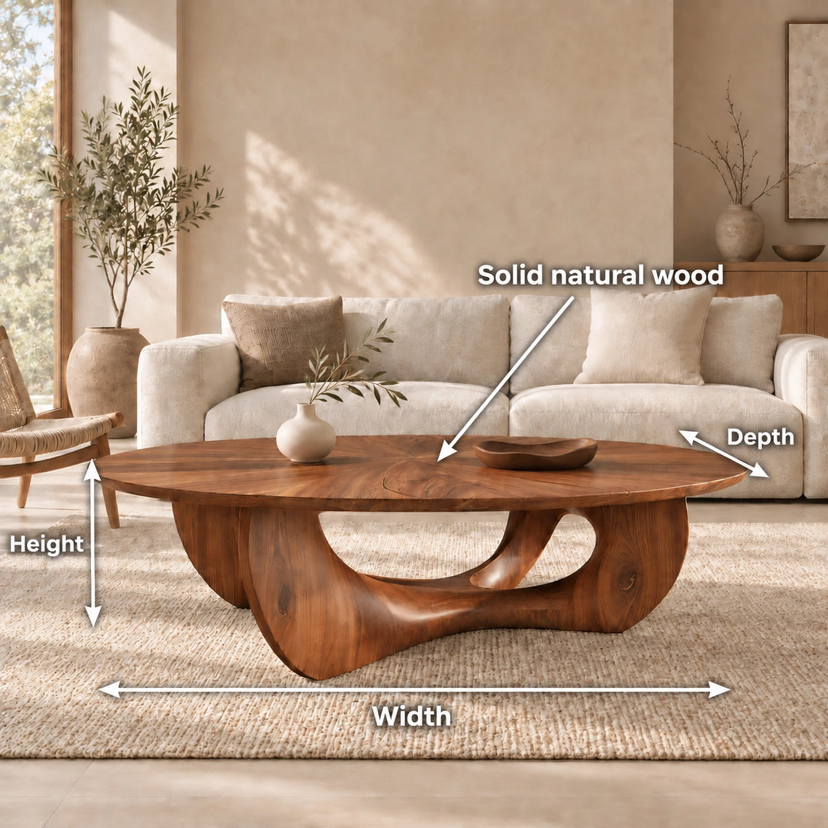 Coffee Table with Biomorphic Curved Wooden Form in Natural Solid Wood - Woodenecho - 6