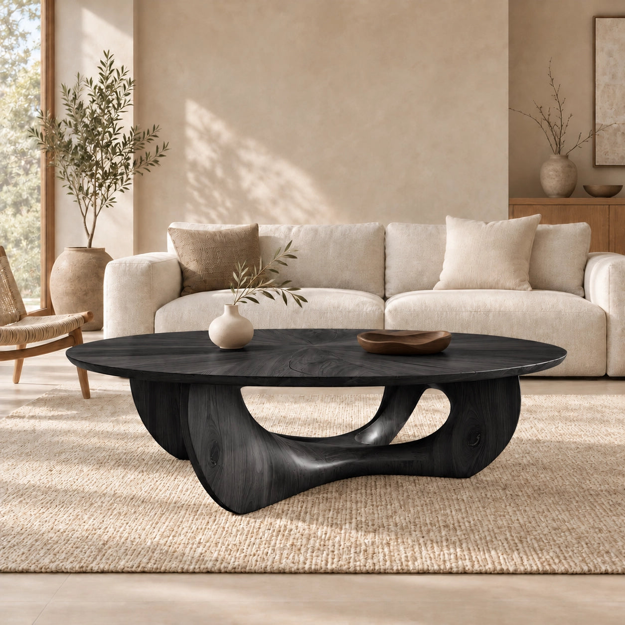 Coffee Table with Biomorphic Curved Wooden Form in Natural Solid Wood - Woodenecho - 7