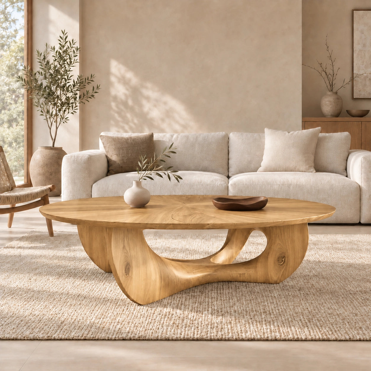 Coffee Table with Biomorphic Curved Wooden Form in Natural Solid Wood - Woodenecho - 8