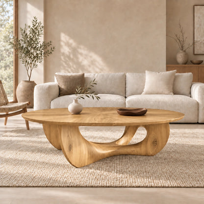 Coffee Table with Biomorphic Curved Wooden Form in Natural Solid Wood - Woodenecho - 8