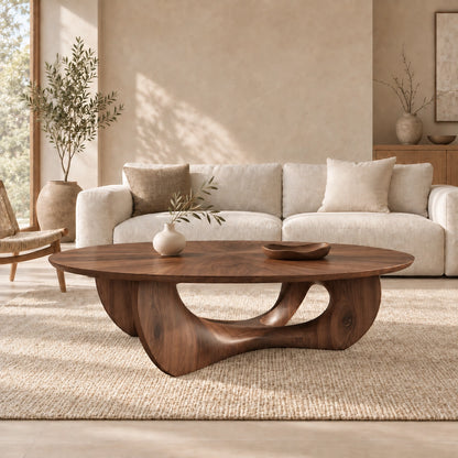 Coffee Table with Biomorphic Curved Wooden Form in Natural Solid Wood - Woodenecho - 9