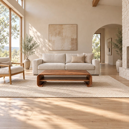 Coffee Table with Curved Solid Wood Base in Natural Solid Wood Design - Woodenecho - 3