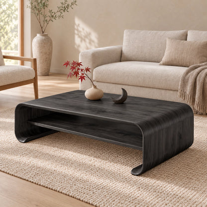 Coffee Table with Curved Solid Wood Base in Natural Solid Wood Design - Woodenecho - 7
