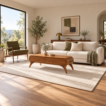 Coffee Table with Curved Solid Wood Drawers in Natural Solid Wood - Woodenecho - 3