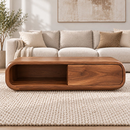 Coffee Table with Curved Wooden Form in Natural Solid Wood for Living - Woodenecho - 2