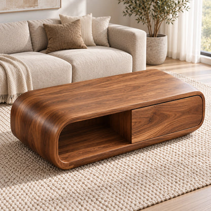 Coffee Table with Curved Wooden Form in Natural Solid Wood for Living - Woodenecho - 4