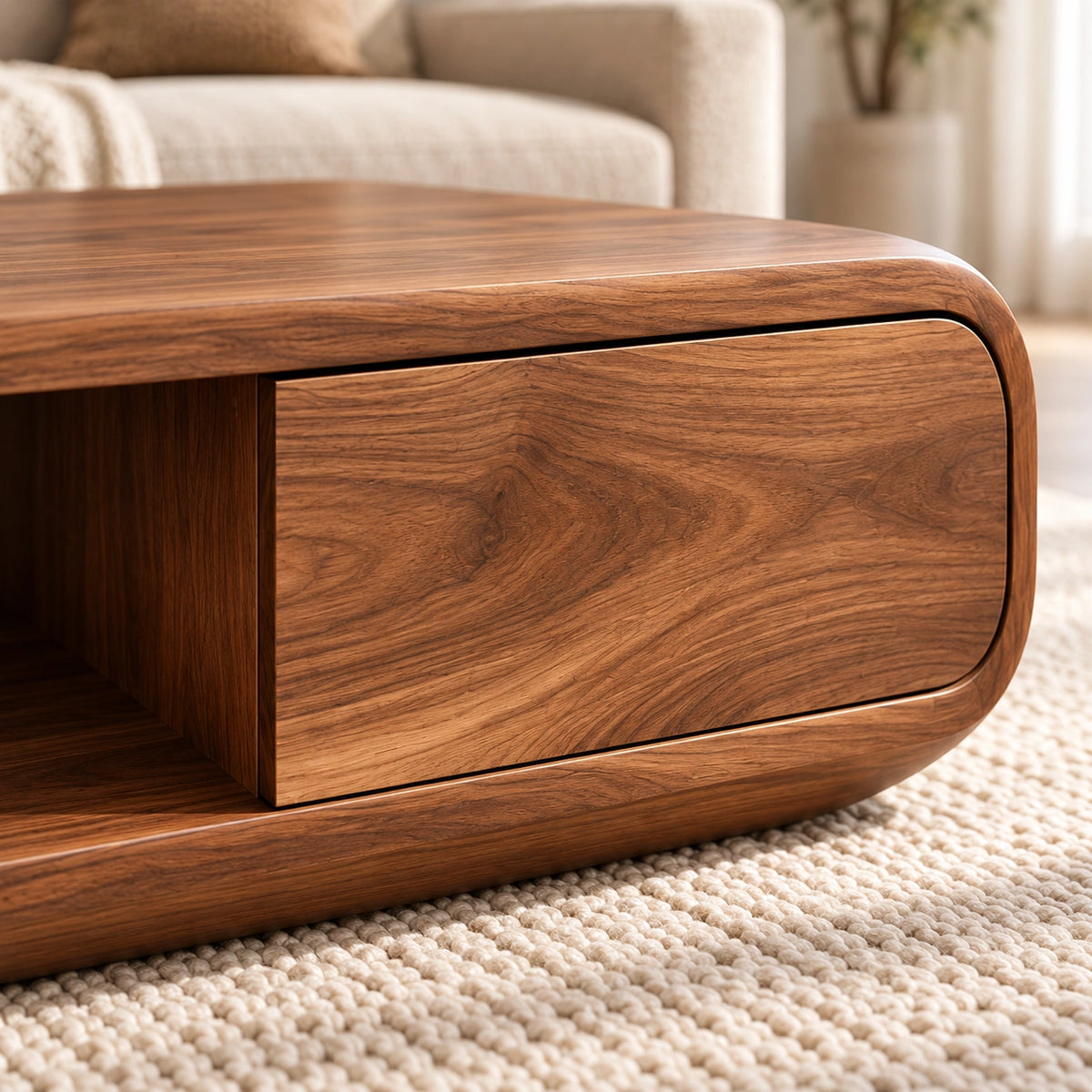 Coffee Table with Curved Wooden Form in Natural Solid Wood for Living - Woodenecho - 5