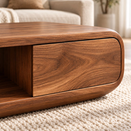 Coffee Table with Curved Wooden Form in Natural Solid Wood for Living - Woodenecho - 5