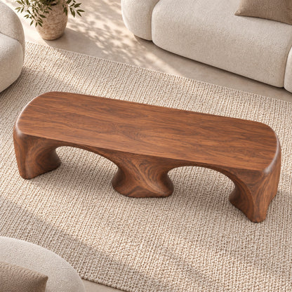 Coffee Table with Dual Curved Arch Base in Natural Solid Wood for Living - Woodenecho - 4