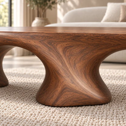 Coffee Table with Dual Curved Arch Base in Natural Solid Wood for Living - Woodenecho - 5