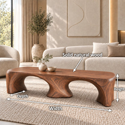 Coffee Table with Dual Curved Arch Base in Natural Solid Wood for Living - Woodenecho - 6