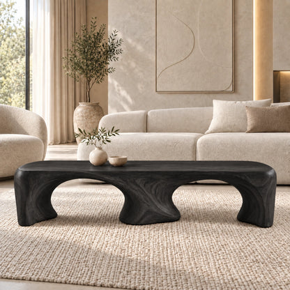 Coffee Table with Dual Curved Arch Base in Natural Solid Wood for Living - Woodenecho - 7