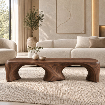 Coffee Table with Dual Curved Arch Base in Natural Solid Wood for Living - Woodenecho - 9