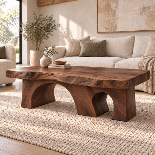 Coffee Table with Dual Curved Arch Supports in Natural Solid Wood - Woodenecho - 1