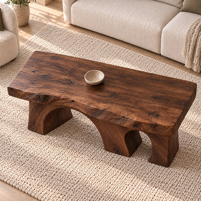 Coffee Table with Dual Curved Arch Supports in Natural Solid Wood - Woodenecho - 4