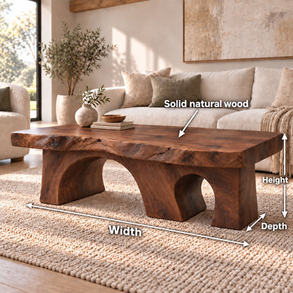 Coffee Table with Dual Curved Arch Supports in Natural Solid Wood - Woodenecho - 6