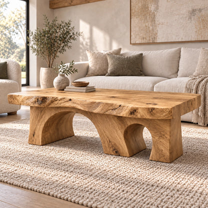 Coffee Table with Dual Curved Arch Supports in Natural Solid Wood - Woodenecho - 9