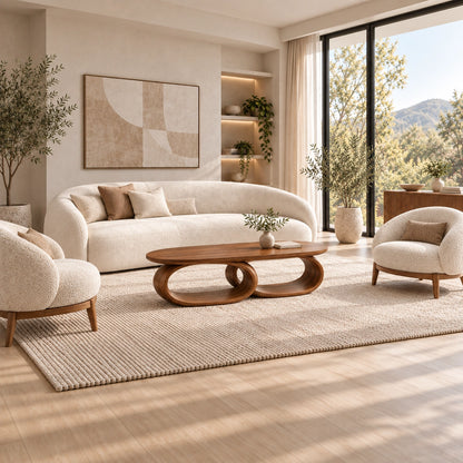 Coffee Table with Dual Oval Openings in Natural Solid Wood for Living - Woodenecho - 3