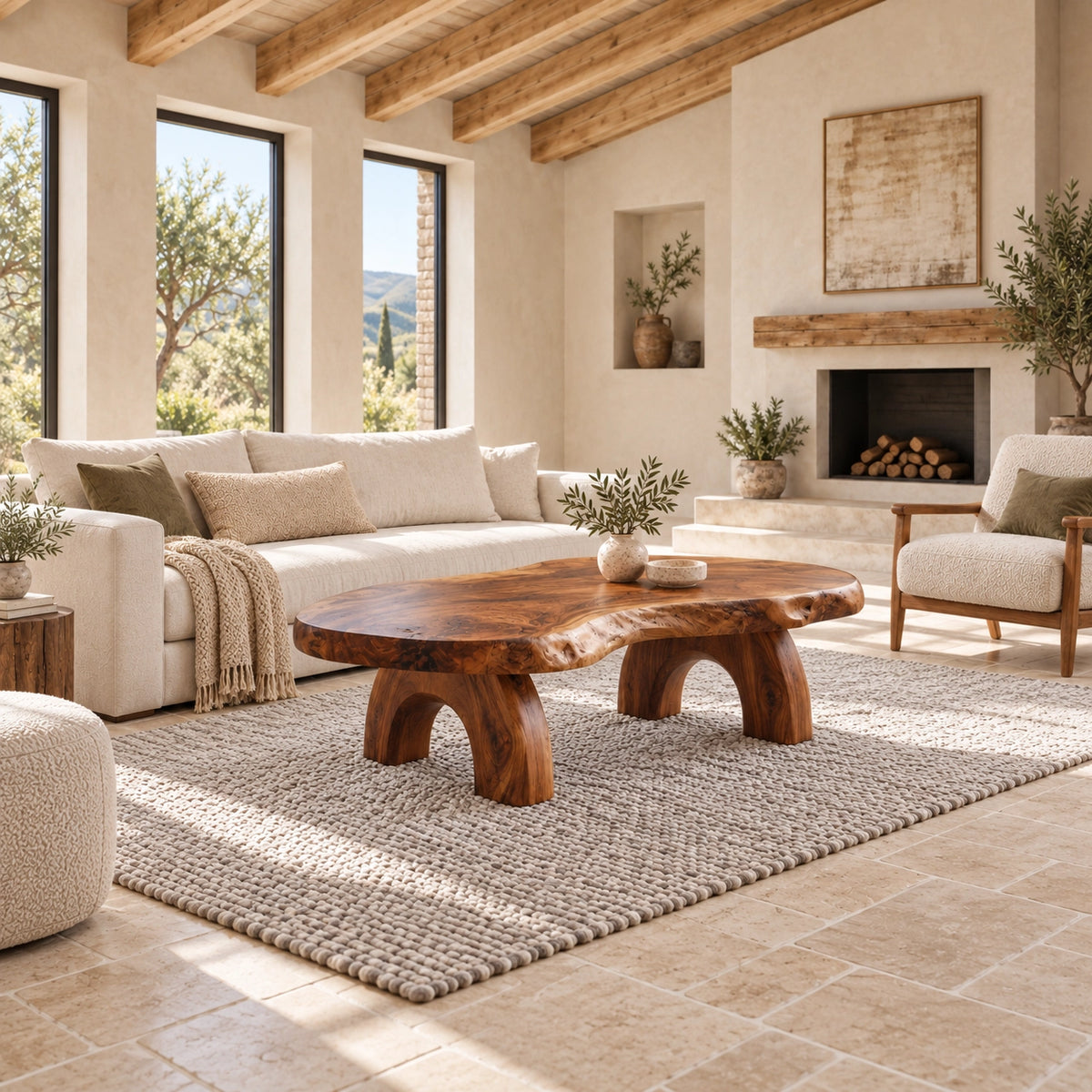 Coffee Table with Sculptural Arched Wooden Legs in Natural Solid Wood - Woodenecho - 2