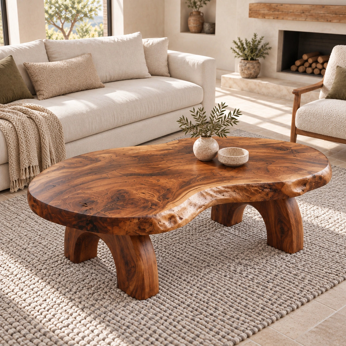 Coffee Table with Sculptural Arched Wooden Legs in Natural Solid Wood - Woodenecho - 3