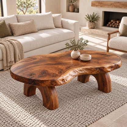 Coffee Table with Sculptural Arched Wooden Legs in Natural Solid Wood - Woodenecho - 3