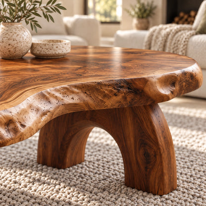 Coffee Table with Sculptural Arched Wooden Legs in Natural Solid Wood - Woodenecho - 4