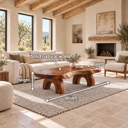Coffee Table with Sculptural Arched Wooden Legs in Natural Solid Wood - Woodenecho - 5