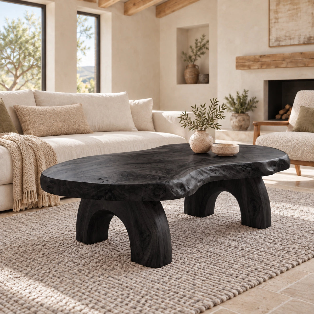 Coffee Table with Sculptural Arched Wooden Legs in Natural Solid Wood - Woodenecho - 6