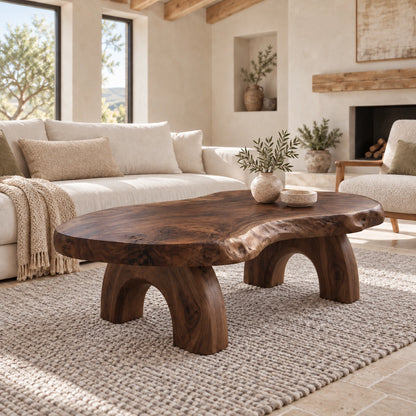 Coffee Table with Sculptural Arched Wooden Legs in Natural Solid Wood - Woodenecho - 8