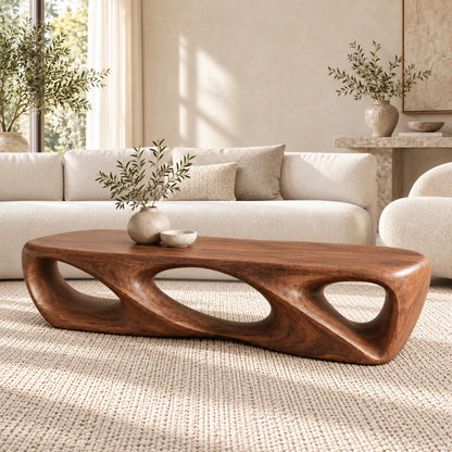 Coffee Table with Sculptural Oval Openings in Natural Solid Woods - Woodenecho - 1