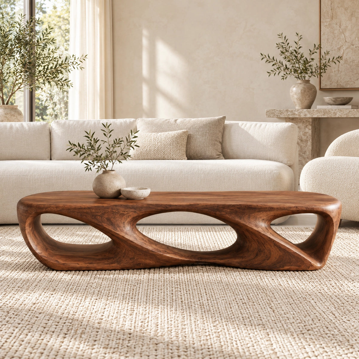 Coffee Table with Sculptural Oval Openings in Natural Solid Woods - Woodenecho - 2