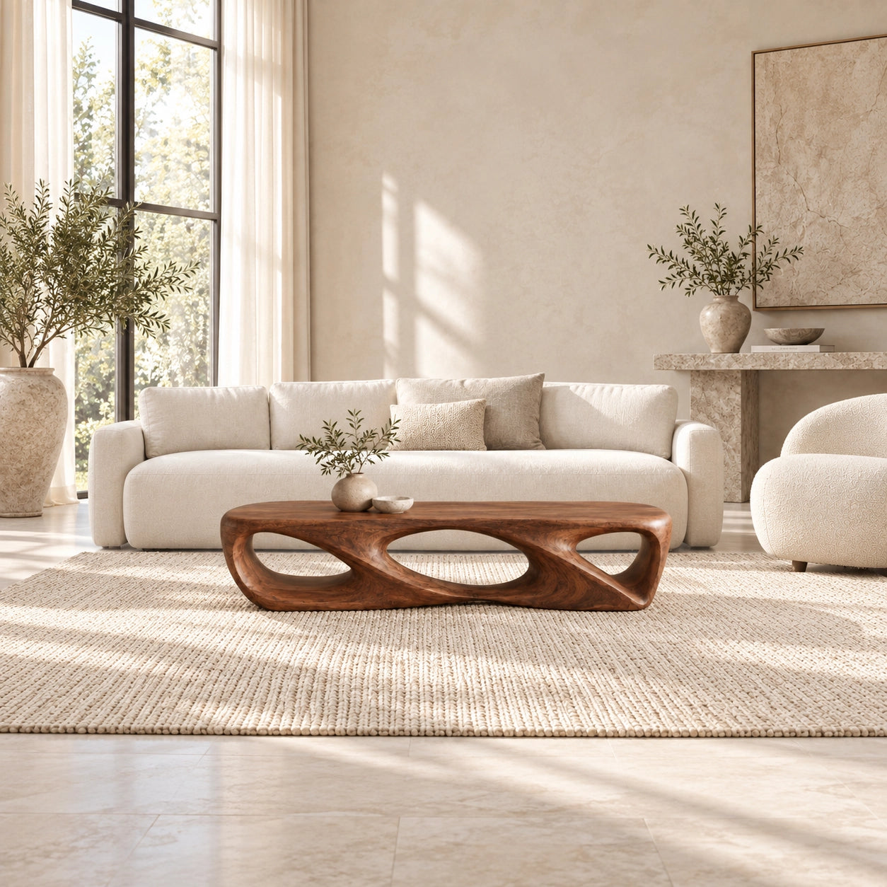 Coffee Table with Sculptural Oval Openings in Natural Solid Woods - Woodenecho - 3