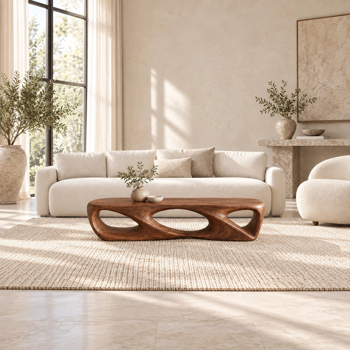 Coffee Table with Sculptural Oval Openings in Natural Solid Woods - Woodenecho - 3