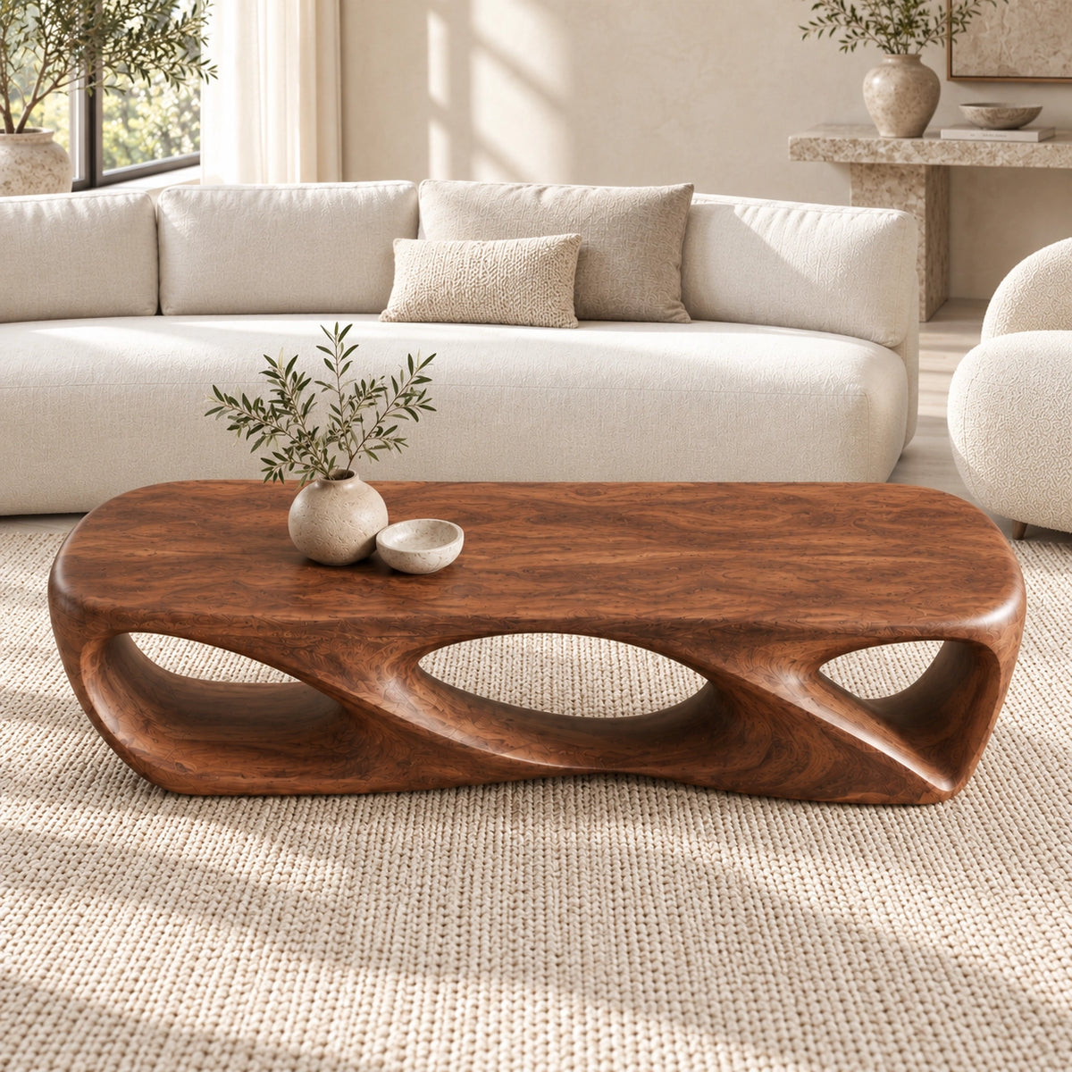 Coffee Table with Sculptural Oval Openings in Natural Solid Woods - Woodenecho - 4