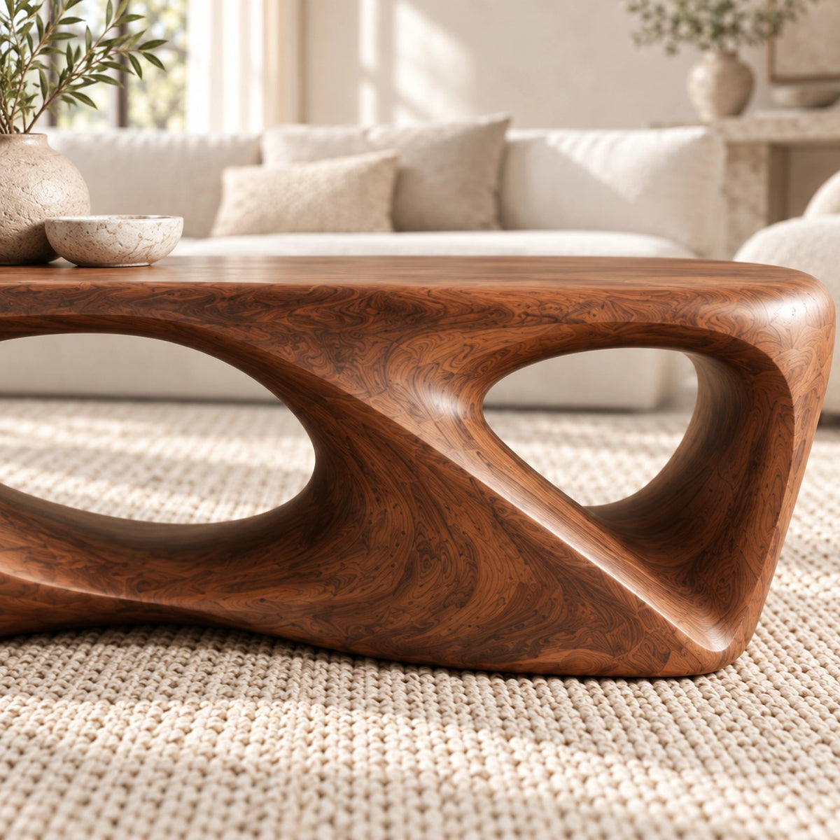 Coffee Table with Sculptural Oval Openings in Natural Solid Woods - Woodenecho - 5