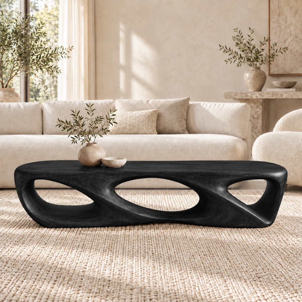 Coffee Table with Sculptural Oval Openings in Natural Solid Woods - Woodenecho - 7