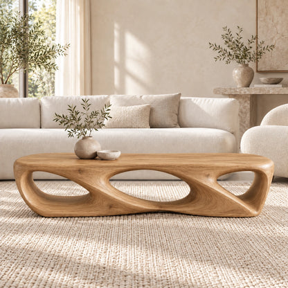 Coffee Table with Sculptural Oval Openings in Natural Solid Woods - Woodenecho - 8
