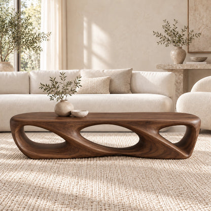 Coffee Table with Sculptural Oval Openings in Natural Solid Woods - Woodenecho - 9