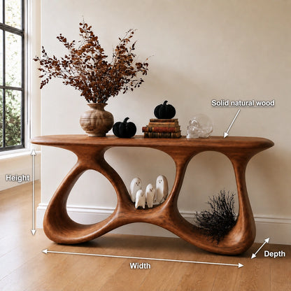 Console Table with Biomorphic Open Nooks in Natural Solid Wood for Entryways - Woodenecho - 5