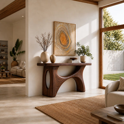 Console Table with Biomorphic Oval Cutouts in Natural Solid Woods - Woodenecho - 1
