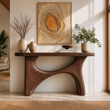 Console Table with Biomorphic Oval Cutouts in Natural Solid Woods - Woodenecho - 2