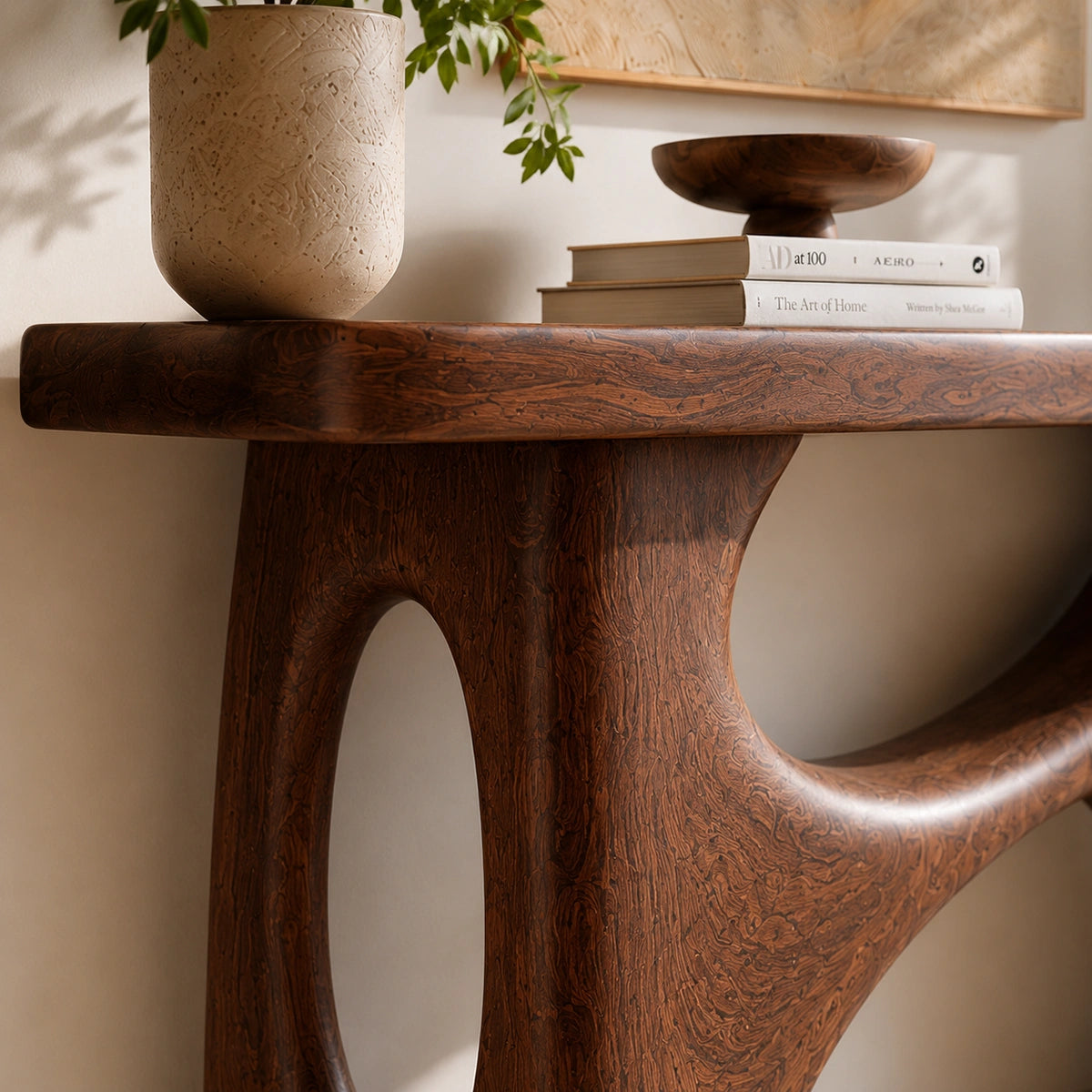 Console Table with Biomorphic Oval Cutouts in Natural Solid Woods - Woodenecho - 3