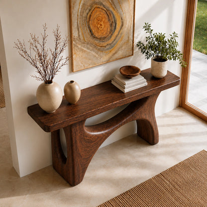 Console Table with Biomorphic Oval Cutouts in Natural Solid Woods - Woodenecho - 4