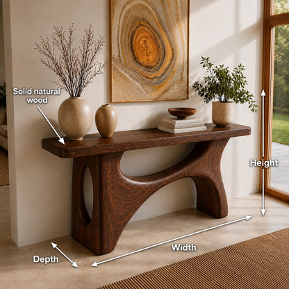 Console Table with Biomorphic Oval Cutouts in Natural Solid Woods - Woodenecho - 5