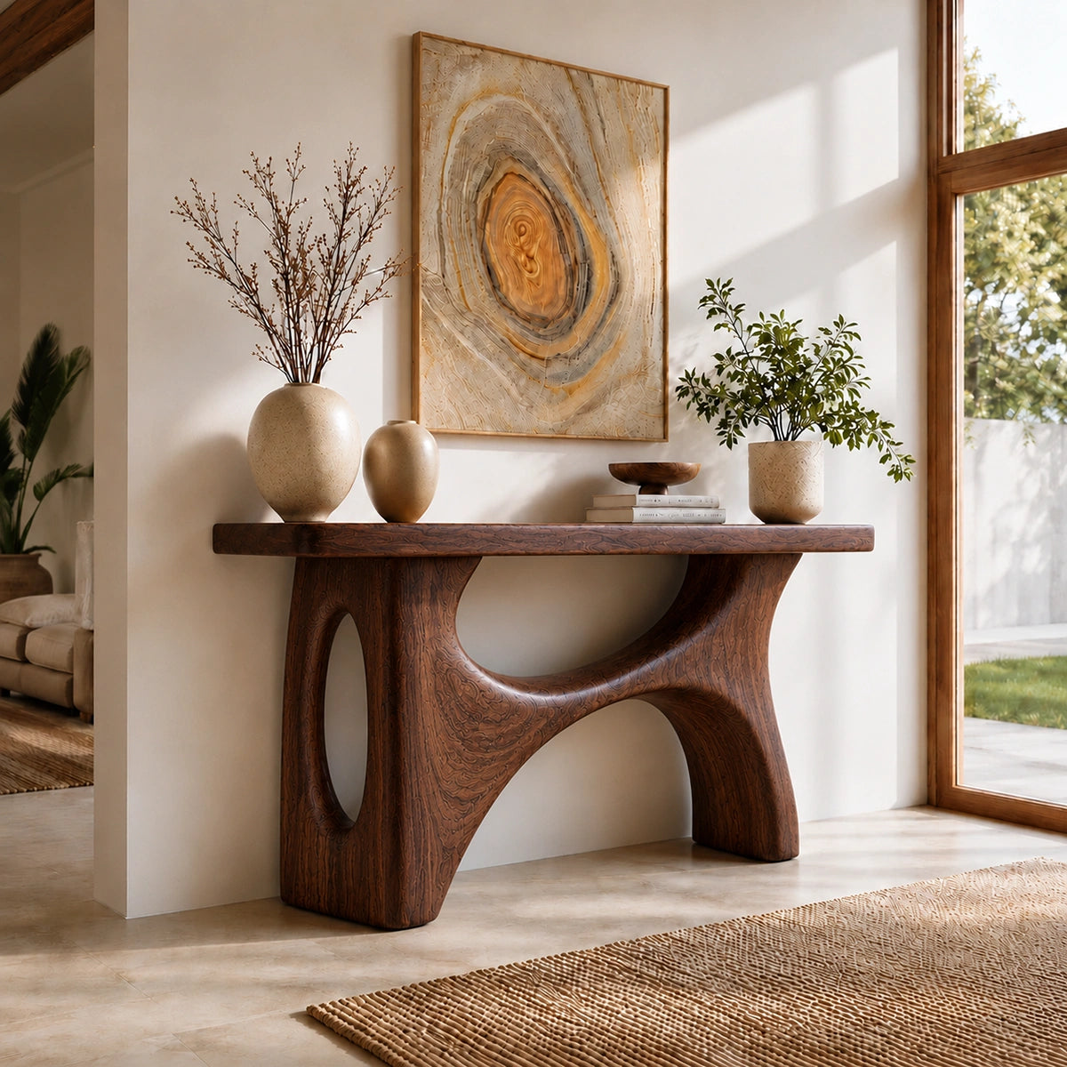 Console Table with Biomorphic Oval Cutouts in Natural Solid Woods - Woodenecho - 6