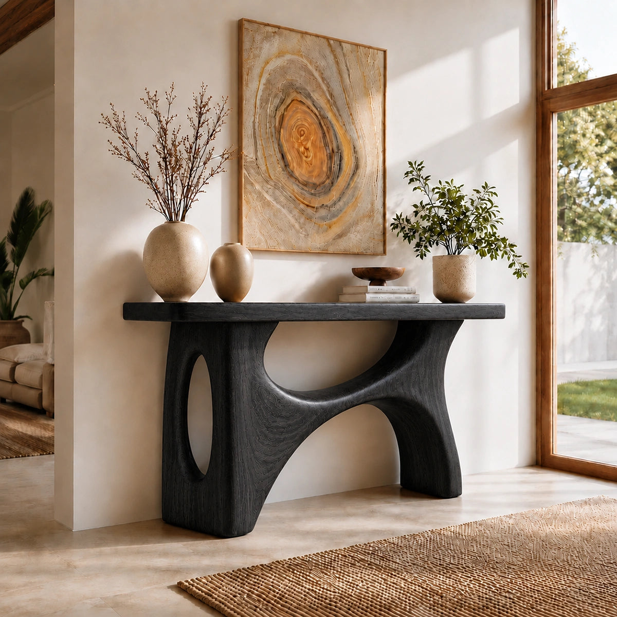 Console Table with Biomorphic Oval Cutouts in Natural Solid Woods - Woodenecho - 7