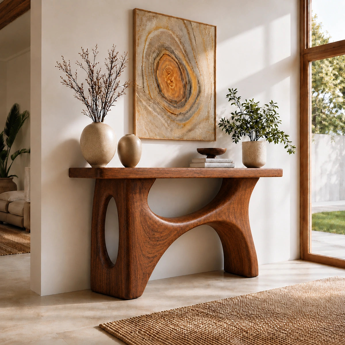 Console Table with Biomorphic Oval Cutouts in Natural Solid Woods - Woodenecho - 8