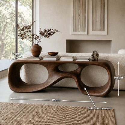 Console Table with Biomorphic Oval Openings in Natural Solid Wood - Woodenecho - 5