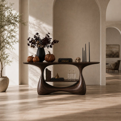 Console Table with Biomorphic Pedestal Base in Natural Solid Wood - Woodenecho - 1