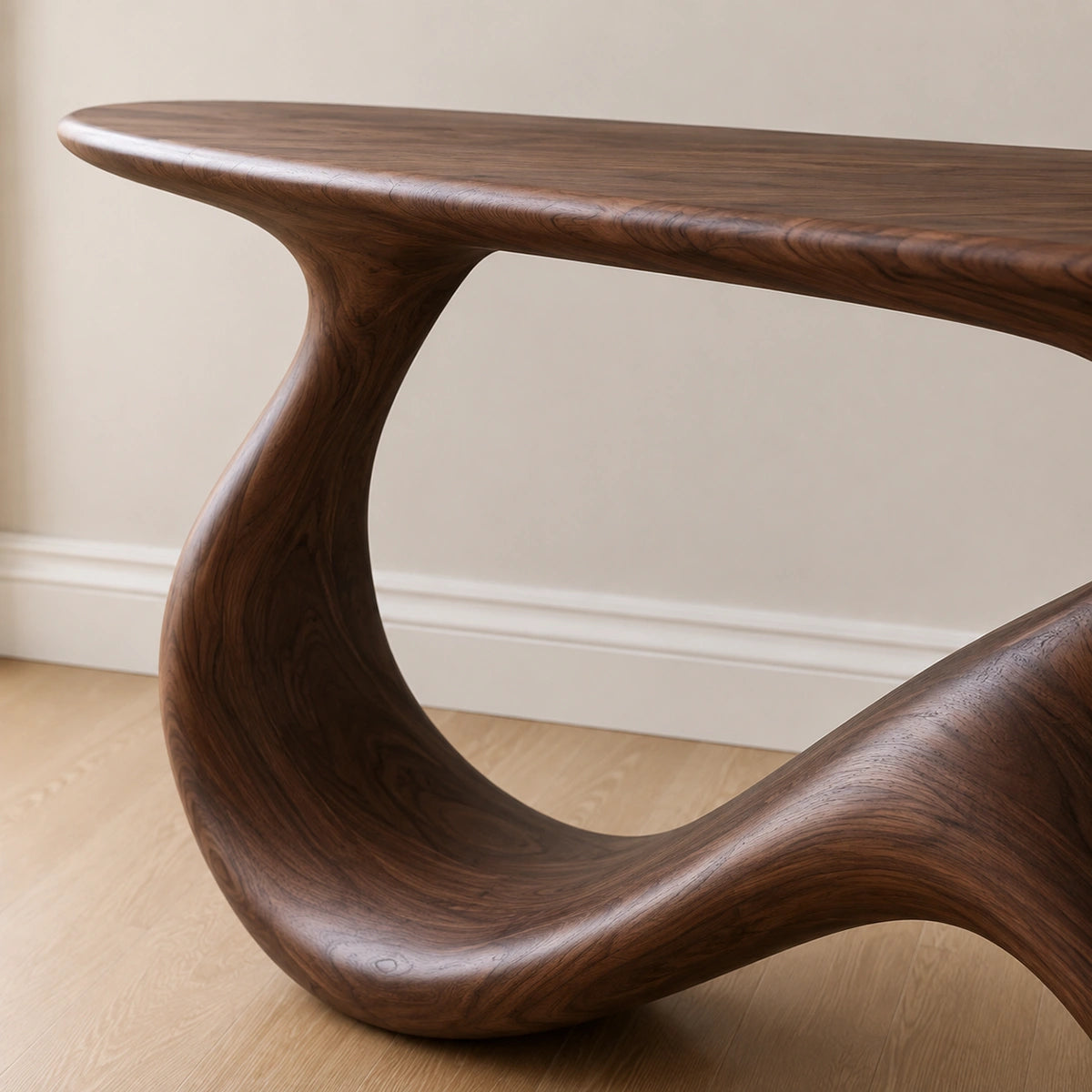 Console Table with Biomorphic Pedestal Base in Natural Solid Wood - Woodenecho - 3